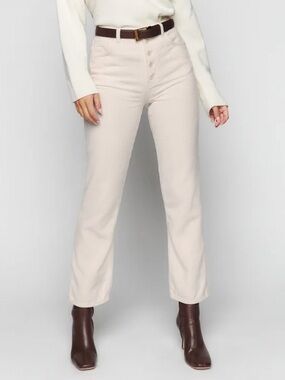 Reformation Cynthia Button Fly High Rise Straight leg Corduroy Pants Cream White